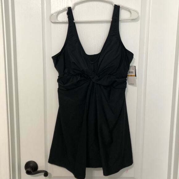 Island Escape Womens Swim Tankini Top Sz 16W Black Knot Front Full Bust‎ Support - Picture 1 of 9